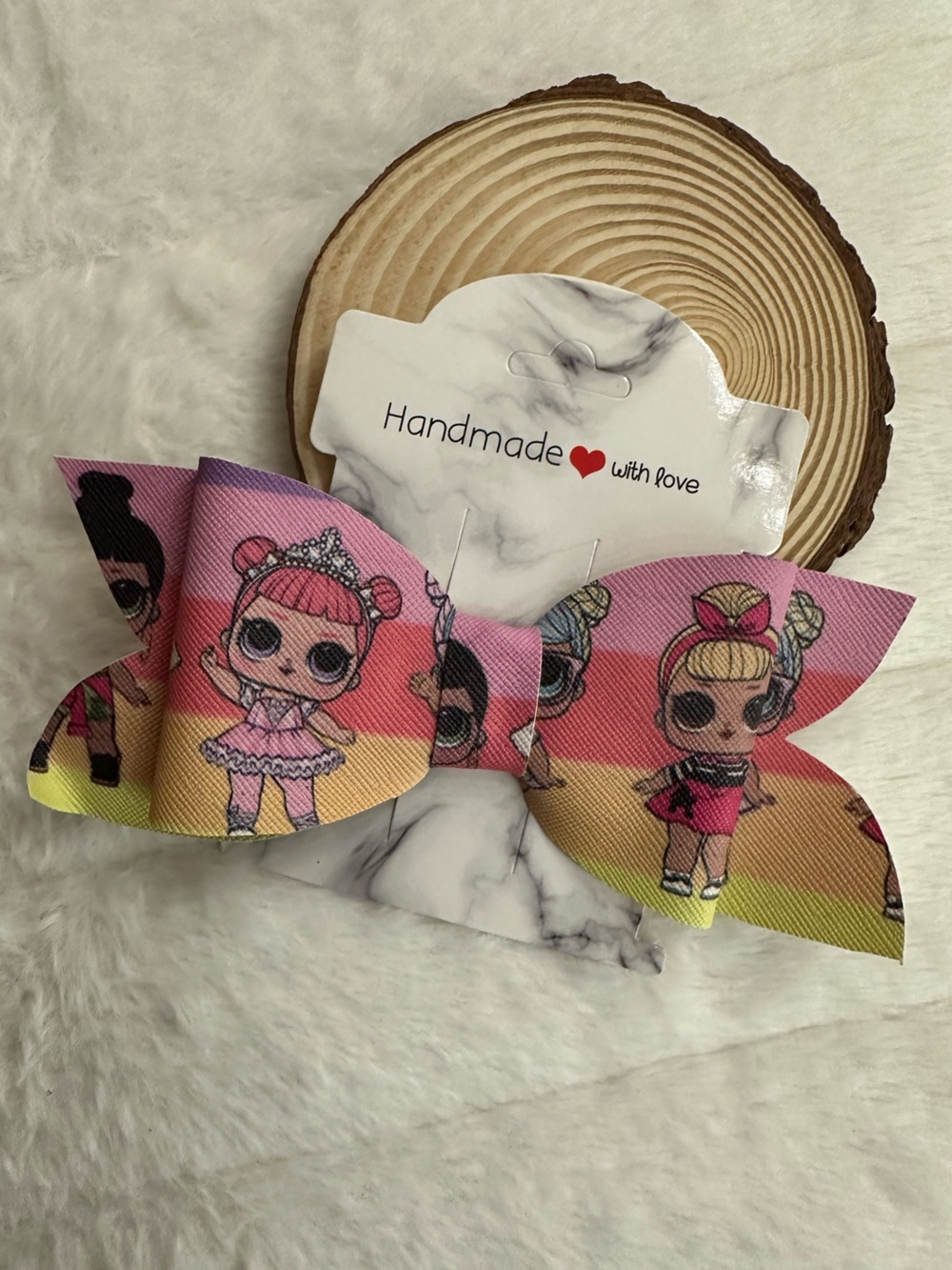 Handmade Pink Multicolor Kids Character Hair Bow